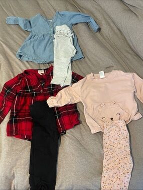 6 outfits- 18 months Toddler Pink Bear Sweatshirt & Floral Leggings Matching Set